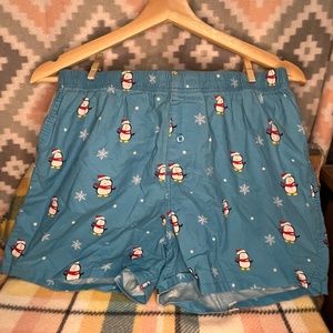 Men's Blue Christmas Penguins & Snowflakes Sz. MED. Boxers